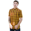 Burgundy-Gold - Side - Lambretta Mens SS25 Checked Shirt