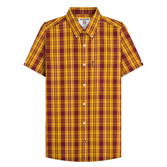Burgundy-Gold - Front - Lambretta Mens SS25 Checked Shirt