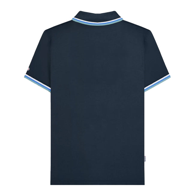Navy-White-Blue-Smoke Blue - Back - Lambretta Mens SS25 Triple Tipped Big & Tall Polo Shirt