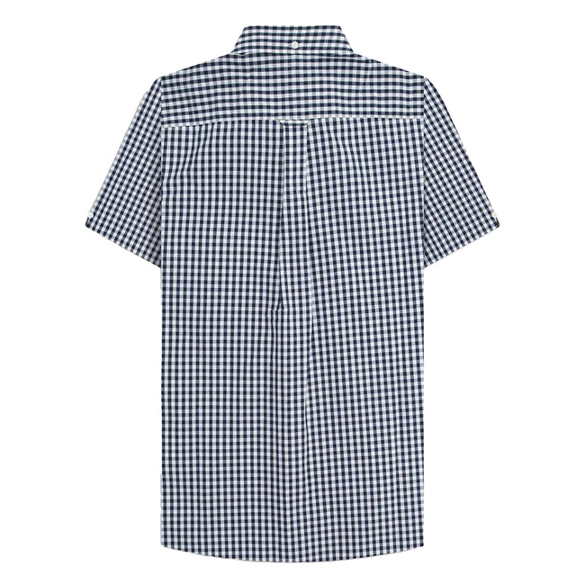 Navy-White - Back - Lambretta Mens SS25 Gingham Shirt