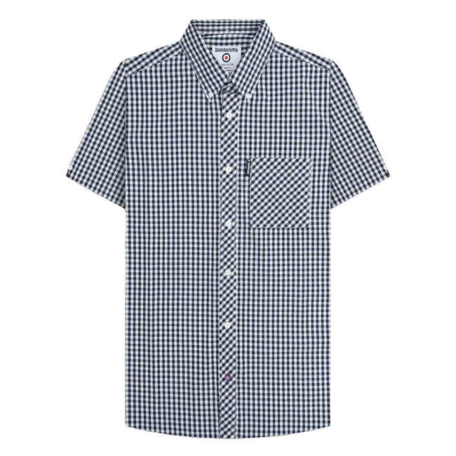 Navy-White - Front - Lambretta Mens SS25 Gingham Shirt