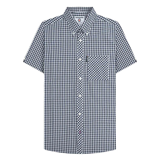 Navy-White - Front - Lambretta Mens SS25 Gingham Shirt
