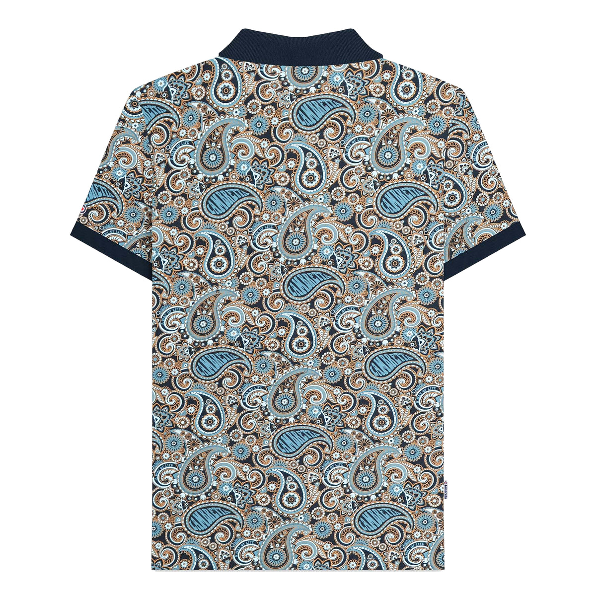 Navy-Smoke Blue - Back - Lambretta Mens SS25 Paisley Branded Big & Tall Polo Shirt