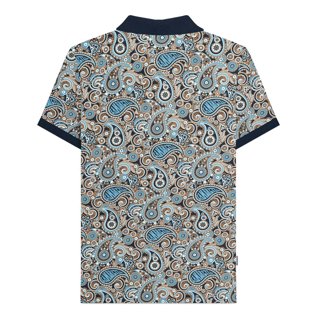 Navy-Smoke Blue - Back - Lambretta Mens SS25 Paisley Branded Big & Tall Polo Shirt