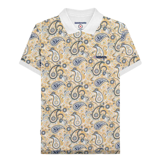 White-Navy - Front - Lambretta Mens SS25 Paisley Branded Big & Tall Polo Shirt