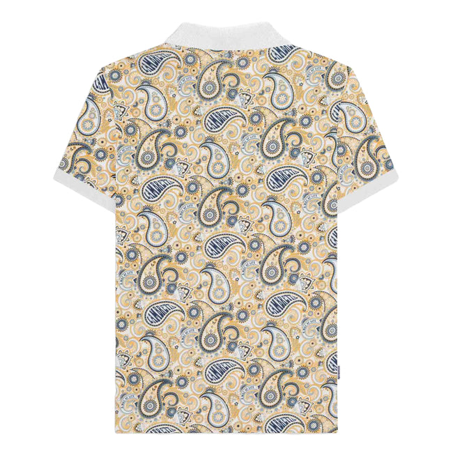 White-Navy - Back - Lambretta Mens SS25 Paisley Branded Big & Tall Polo Shirt