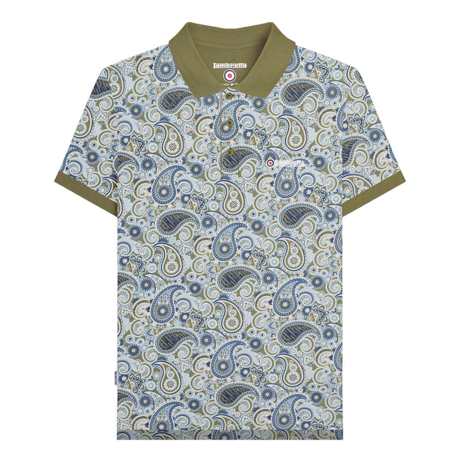 Khaki Green-Navy - Front - Lambretta Mens SS25 Paisley Branded Big & Tall Polo Shirt