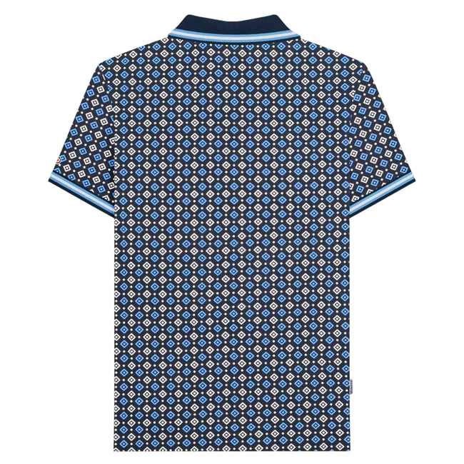 Navy-Azure Blue - Back - Lambretta Mens SS25 Geometric Big & Tall Polo Shirt