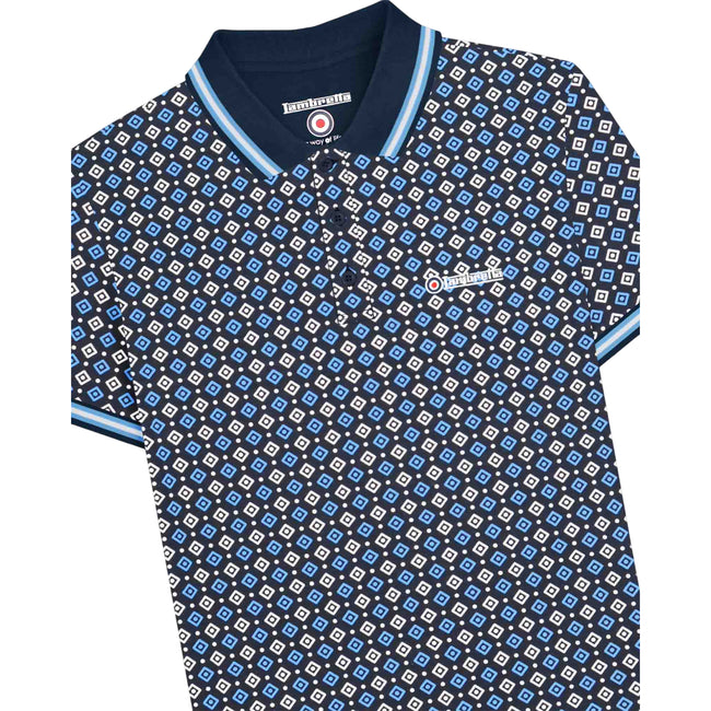 Navy-Azure Blue - Side - Lambretta Mens SS25 Geometric Big & Tall Polo Shirt