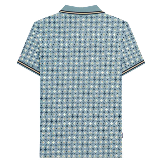 Smoke Blue - Back - Lambretta Mens SS25 Geometric Big & Tall Polo Shirt