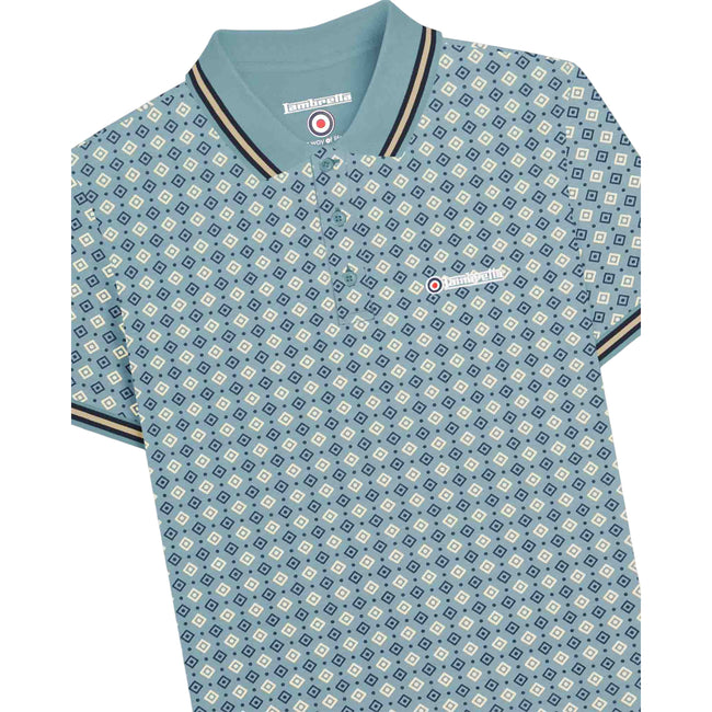 Smoke Blue - Side - Lambretta Mens SS25 Geometric Big & Tall Polo Shirt