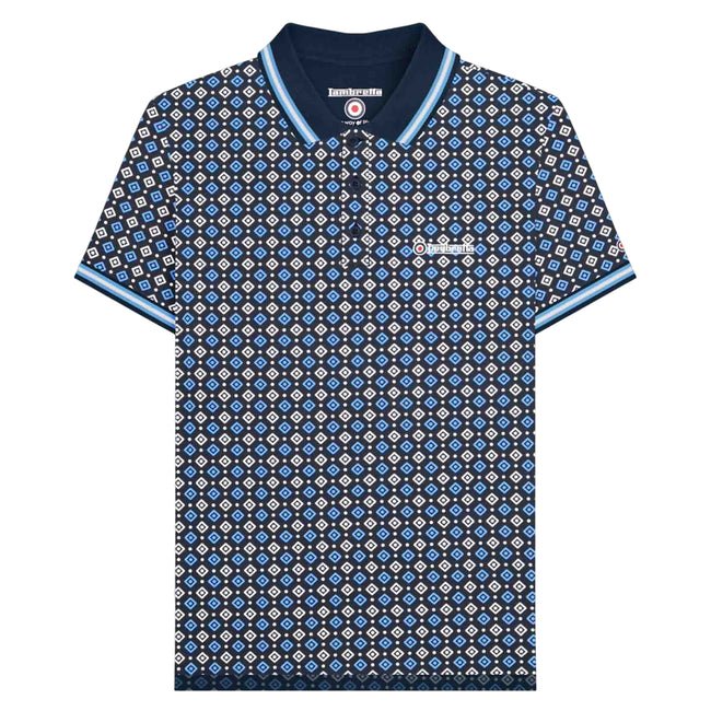 Navy-Azure Blue - Front - Lambretta Mens SS25 Geometric Big & Tall Polo Shirt