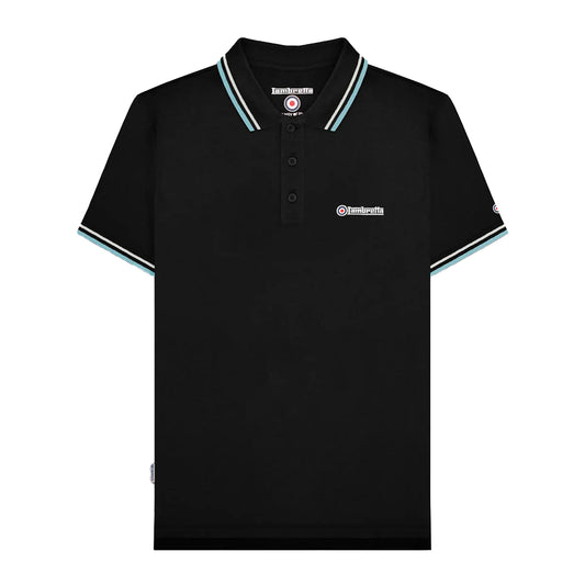 Black-Pebble-Smoke Blue - Front - Lambretta Mens Twin Tip Polo Shirt