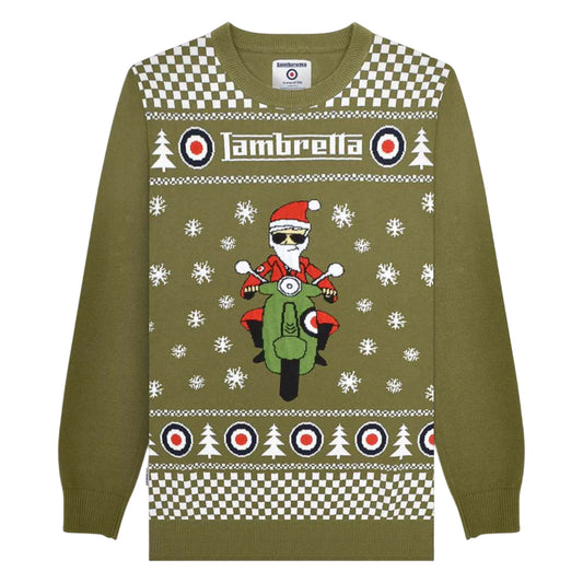 Khaki - Front - Lambretta Mens AW25 Scooter Christmas Jumper
