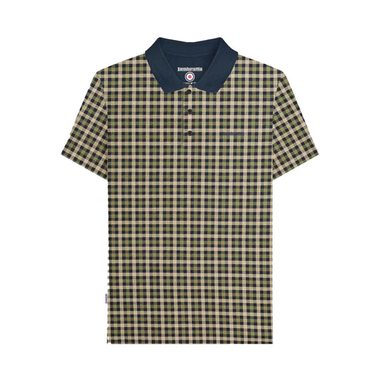 Navy - Front - Lambretta Mens AW25 Checked Polo Shirt