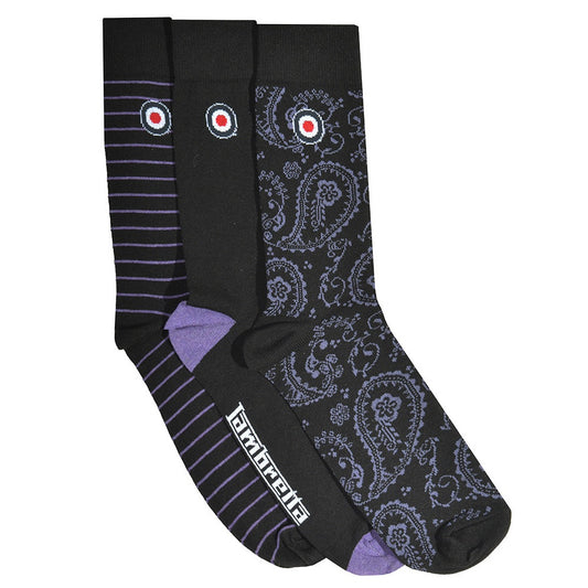 Black-Wine - Front - Lambretta Mens Paisley Socks (Pack of 3)