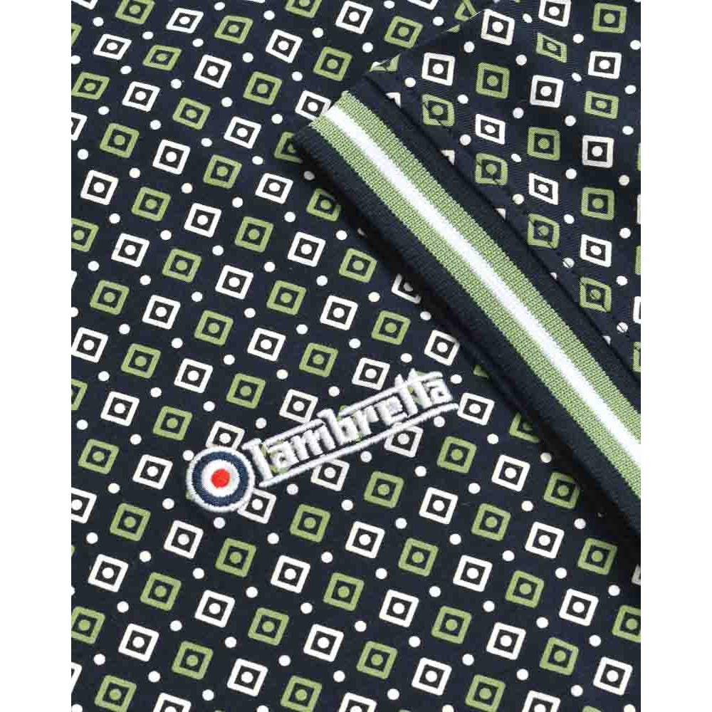 Navy-Basil - Pack Shot - Lambretta Mens Geometric Big & Tall Polo Shirt
