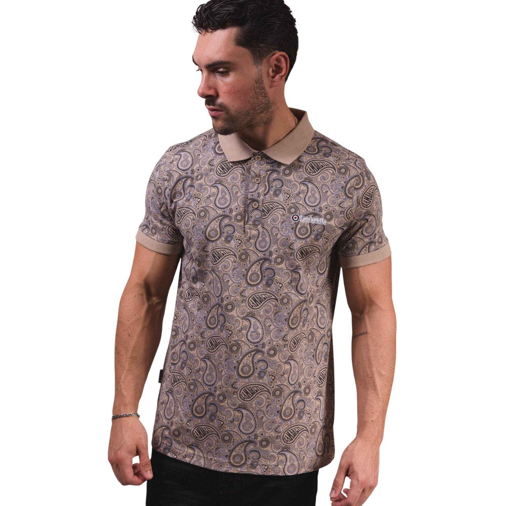 Stone - Close up - Lambretta Mens Paisley Polo Shirt