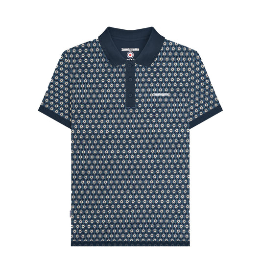 Navy-Silver - Front - Lambretta Mens Roundel Geometric Polo Shirt