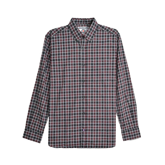 Burgundy-Black - Front - Lambretta Mens Checked Long-Sleeved Shirt