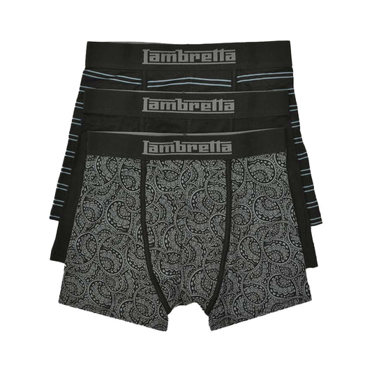 Black-Grey - Front - Lambretta Mens Paisley Boxer Shorts (Pack of 3)