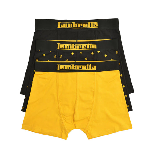 Black-Gold - Front - Lambretta Mens Target Boxer Shorts (Pack of 3)