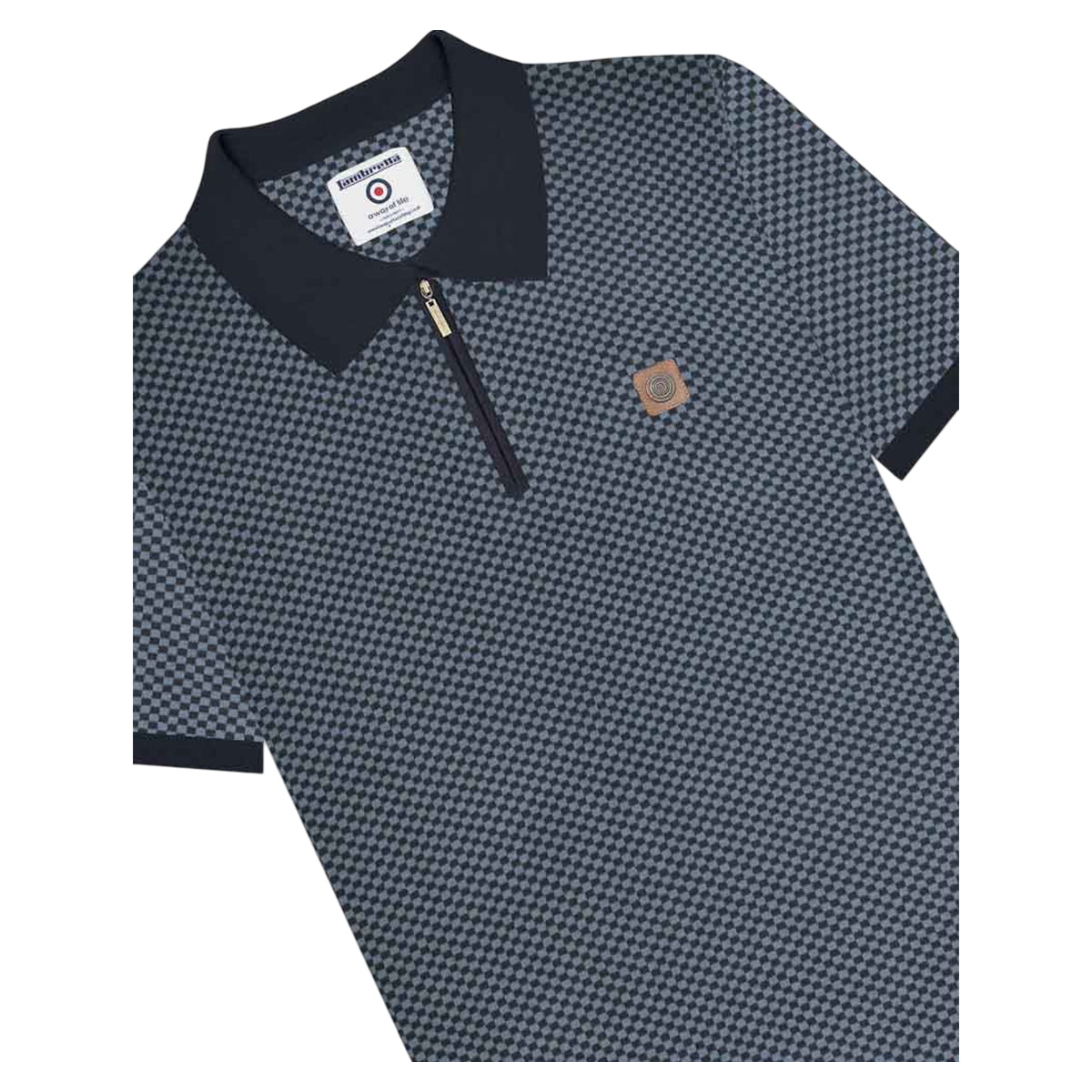 Navy - Side - Lambretta Mens Knitted Quarter Zip Polo Shirt