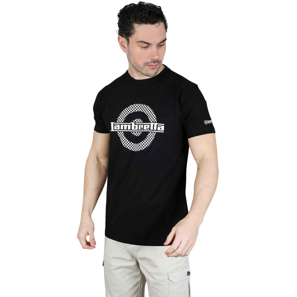 Black - Side - Lambretta Mens Target Two Tone T-Shirt