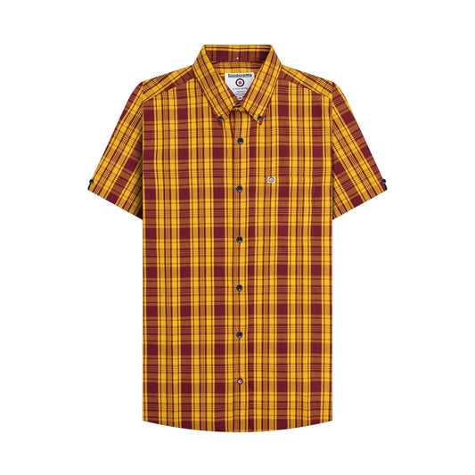 Burgundy-Gold - Front - Lambretta Unisex Adult Checked Shirt