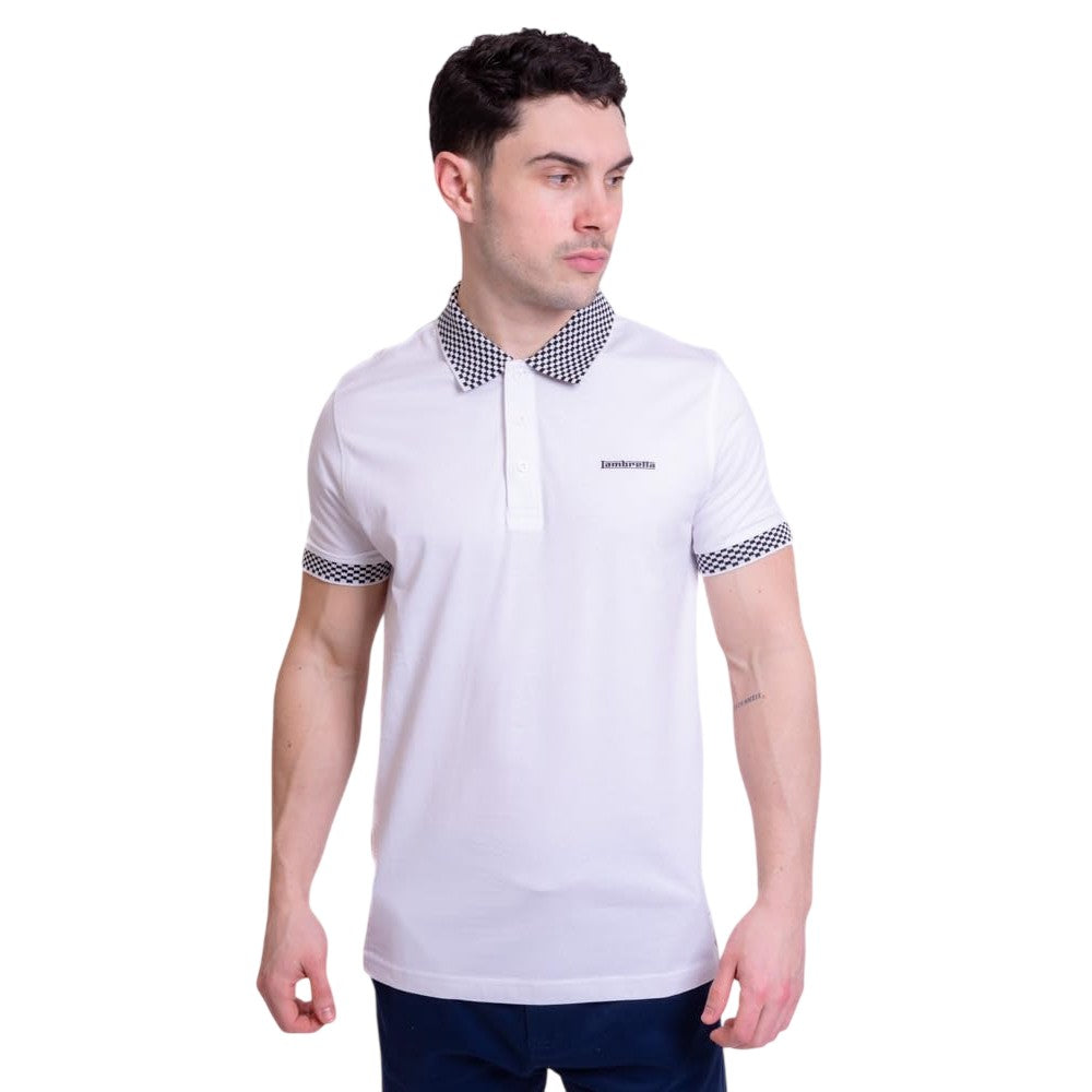 White - Lifestyle - Lambretta Mens Two Tone Badge Polo Shirt