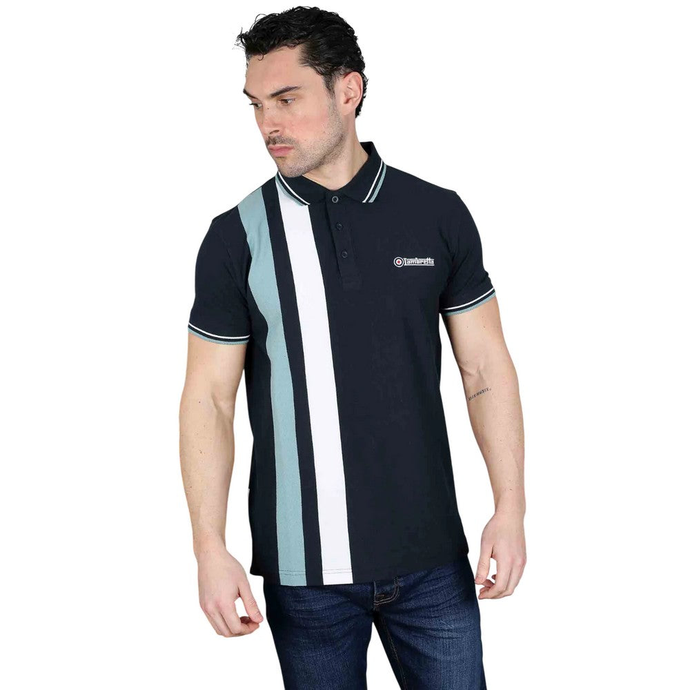 Navy-Smoke Blue - Side - Lambretta Mens Vertical Stripe Polo Shirt