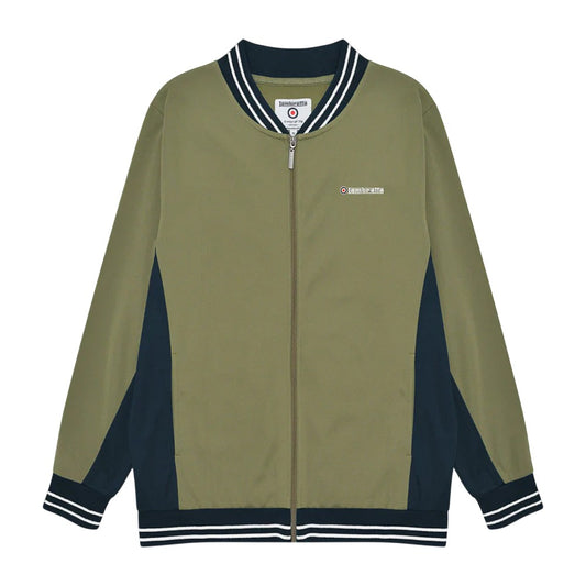 Khaki Green-Dark Navy-White - Front - Lambretta Mens Vintage Jacket