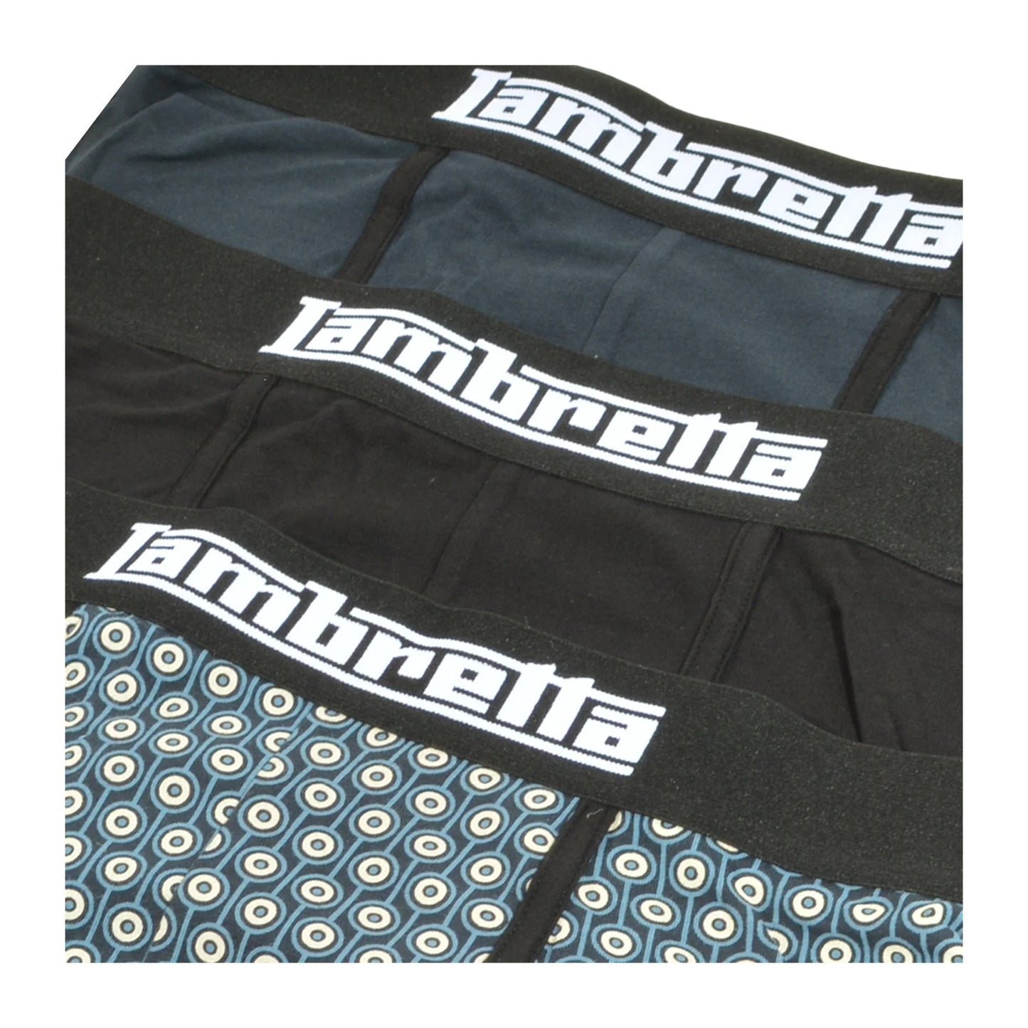 Navy-Silver-Black - Side - Lambretta Mens Target Boxer Shorts (Pack of 3)