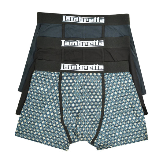 Navy-Silver-Black - Front - Lambretta Mens Target Boxer Shorts (Pack of 3)