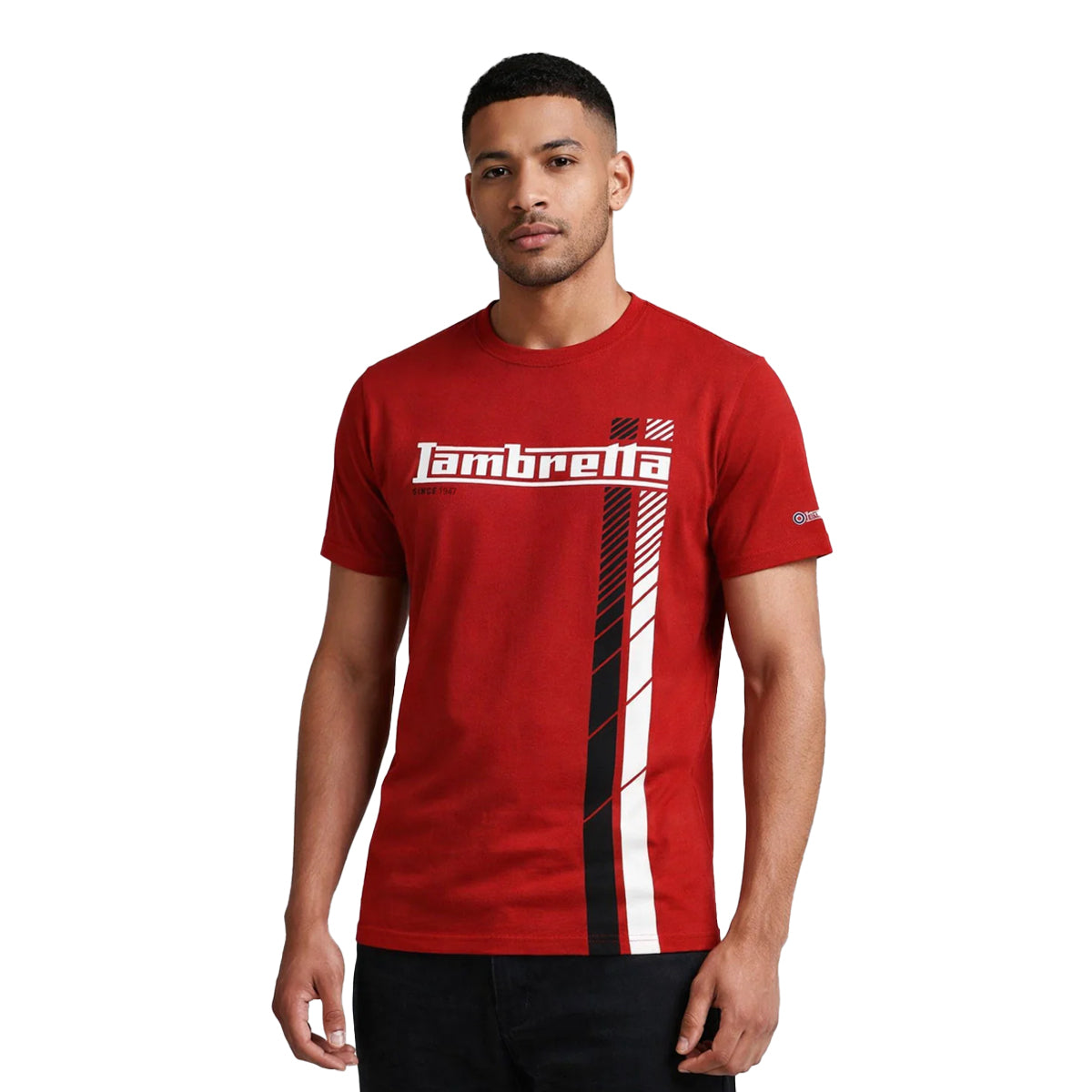Red - Lifestyle - Lambretta Mens Racing Stripe T-Shirt