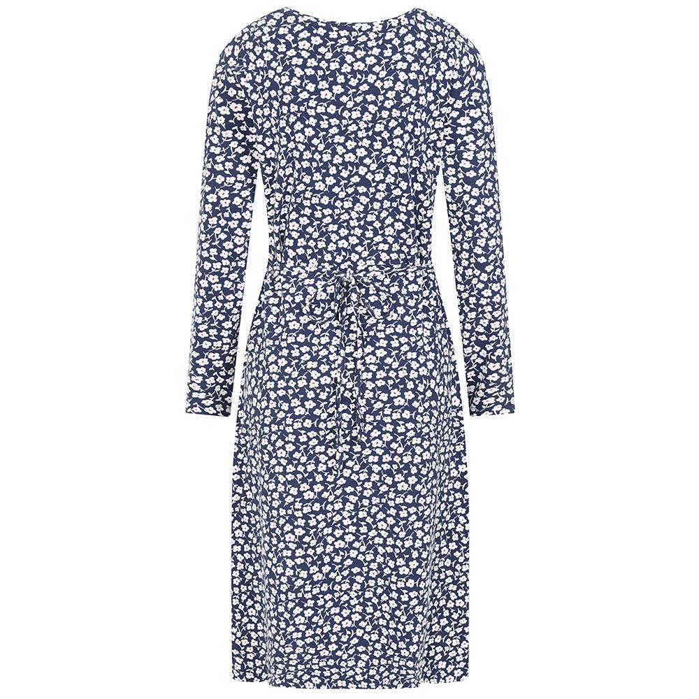 Blue-White - Close up - Lazy Jacks Womens-Ladies Buttercups Tie Back Long-Sleeved Midi Dress
