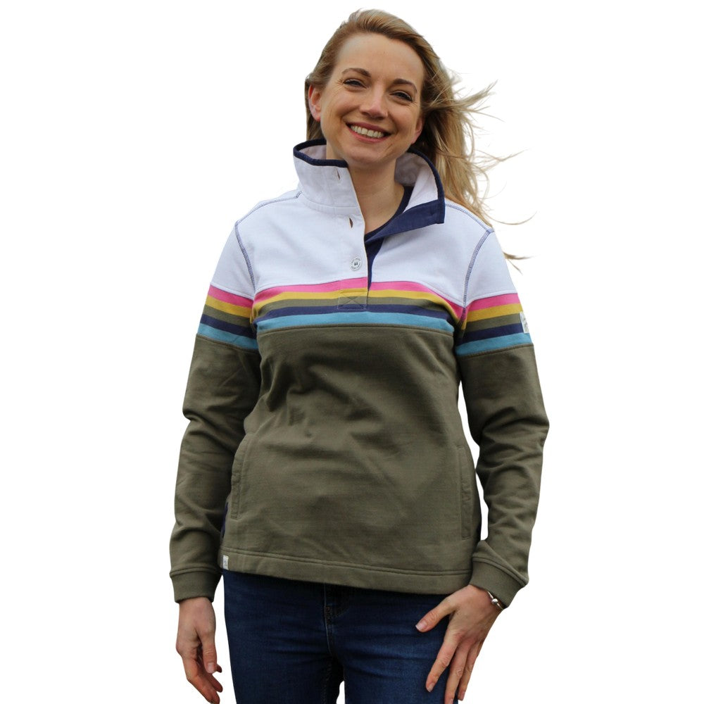 Khaki Green - Lifestyle - Lazy Jacks Womens-Ladies Button Neck Sweatshirt