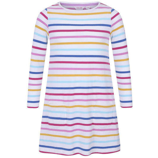 Multicoloured - Front - Lazy Jacks Girls Striped Long-Sleeved T-Shirt Dress