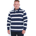 Marine Blue-White - Front - Lazy Jacks Mens Striped Long-Sleeved Rugby Polo Shirt