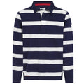 Marine Blue-White - Back - Lazy Jacks Mens Striped Long-Sleeved Rugby Polo Shirt