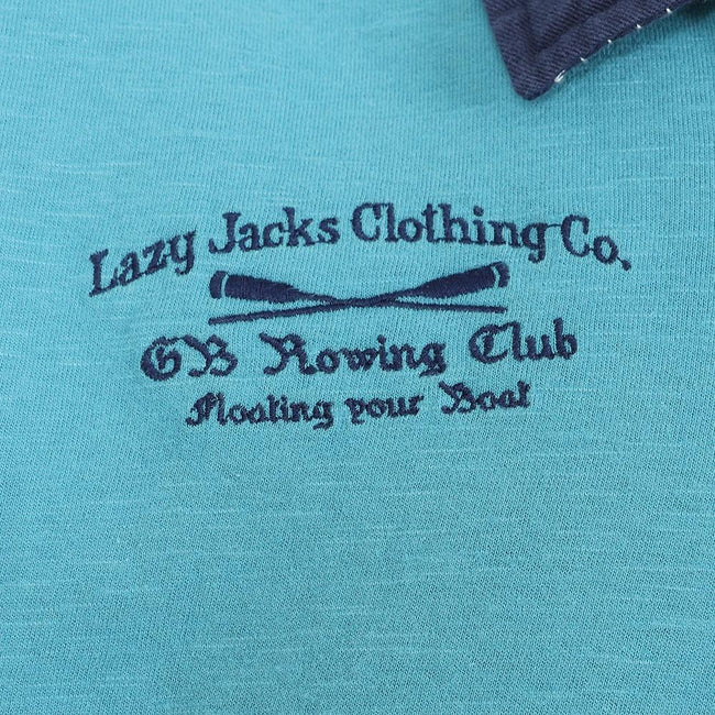 Teal - Back - Lazy Jacks Mens Contrast Collar Rugby Shirt