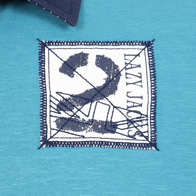 Teal - Side - Lazy Jacks Mens Contrast Collar Rugby Shirt
