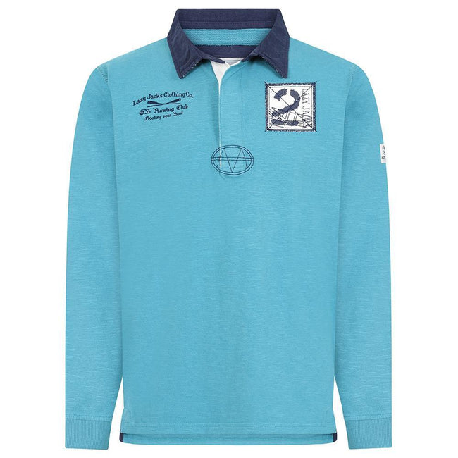 Teal - Pack Shot - Lazy Jacks Mens Contrast Collar Rugby Shirt