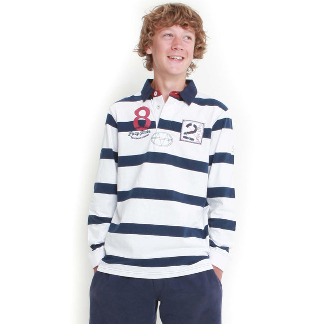 White - Front - Lazy Jacks Boys Striped Rugby Shirt