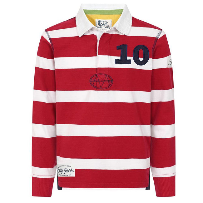 Crimson - Front - Lazy Jacks Boys Striped Rugby Shirt