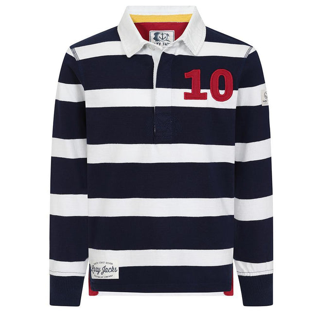 Marine-Rouge - Front - Lazy Jacks Boys Striped Rugby Shirt
