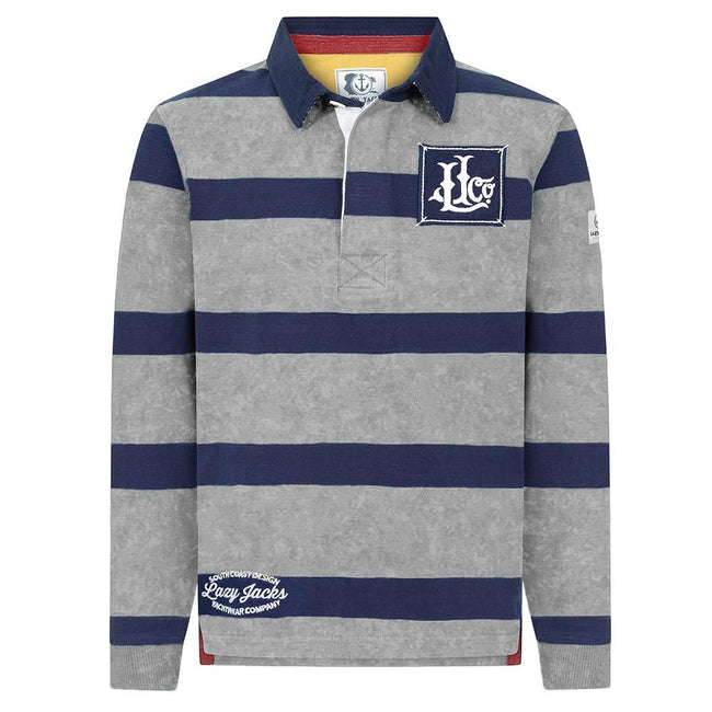 Grey Marl - Front - Lazy Jacks Boys Striped Rugby Shirt