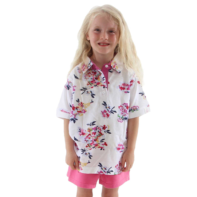 White - Lifestyle - Lazy Jacks Girls Wildflower Polo Shirt