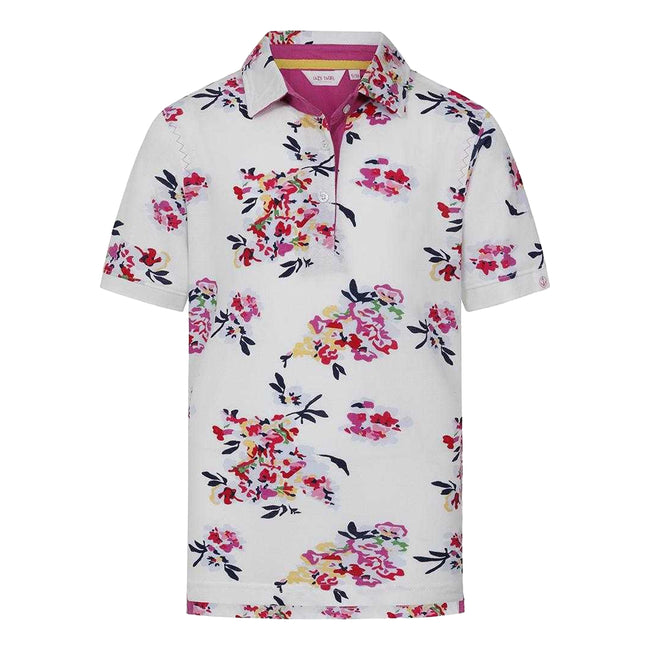 White - Front - Lazy Jacks Girls Wildflower Polo Shirt