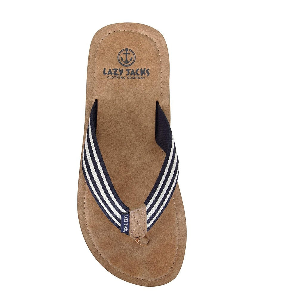 Brown - Side - Lazy Jacks Boys Contrast Striped Flip Flops